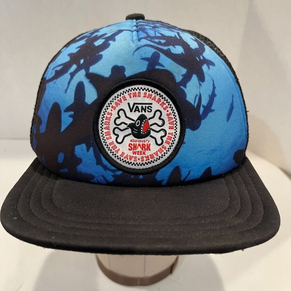 Vans Shark Week Trucker Hat Adjustable Strap Mesh Save the Sharks, Preowned